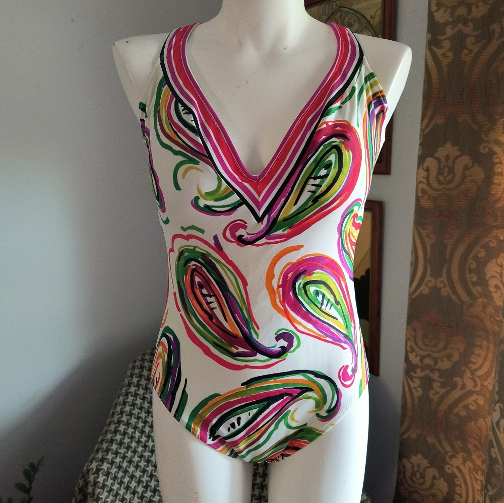 Gideon Oberman Swimsuit One Piece Paisley Print Bathing Suit